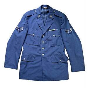 USAF Vintage Tropical Blue Dress Coat Military 43L Senior Airman Stripes Metals
